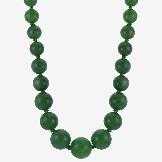 14K Gold Jade Graduated Bead Necklace