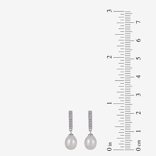 7.5-8Mm Cultured Freshwater Pearl And Diamond Accent Sterling Silver Earrings