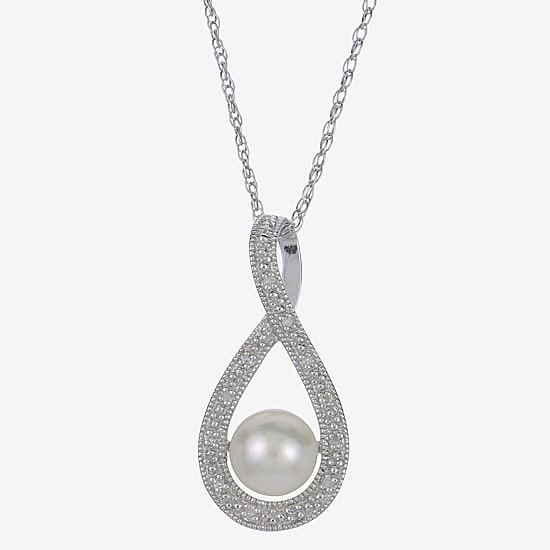 7-7.5Mm Cultured Freshwater Pearl And Diamond Accent Sterling Silver Pendant