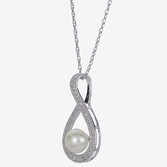 7-7.5Mm Cultured Freshwater Pearl And Diamond Accent Sterling Silver Pendant