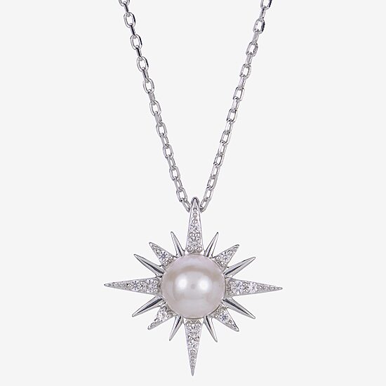 North Star Womens White Cultured Freshwater Pearl Sterling Silver Star 18 Inch Pendant Necklace