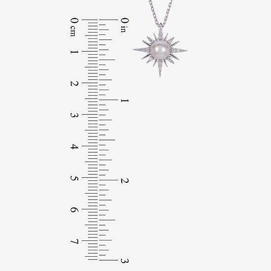 North Star Womens White Cultured Freshwater Pearl Sterling Silver Star 18 Inch Pendant Necklace