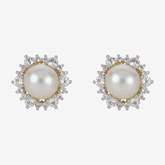 White Cultured Freshwater Pearl 14K Gold Over Silver 12mm Stud Earrings
