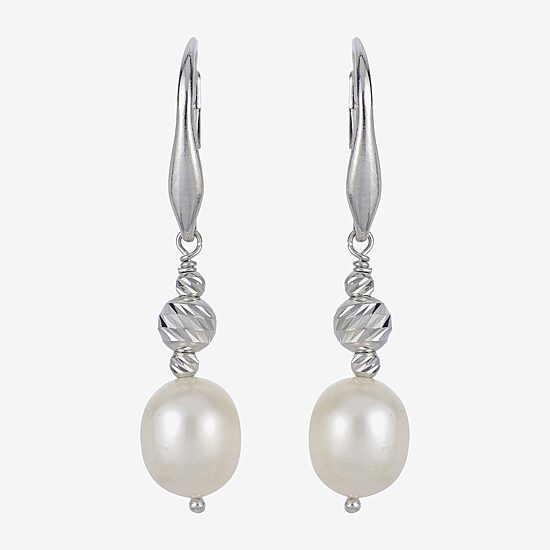 Womens Dyed White Cultured Freshwater Pearl Sterling Silver Drop Earrings