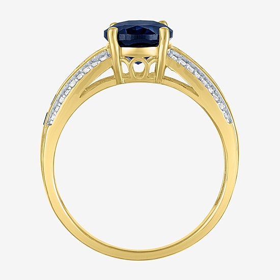Womens Diamond Accent Gemstone 10K Gold Side Stone Oval Cocktail Ring
