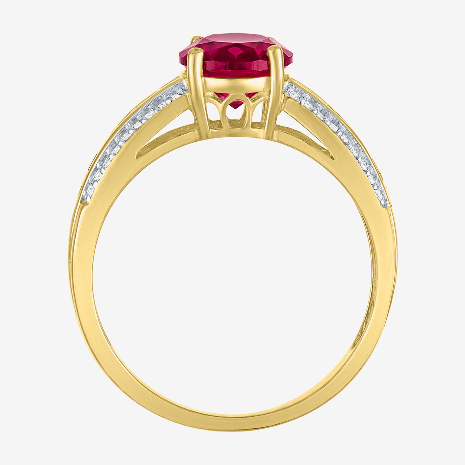 Womens Diamond Accent Gemstone 10K Gold Side Stone Oval Cocktail Ring