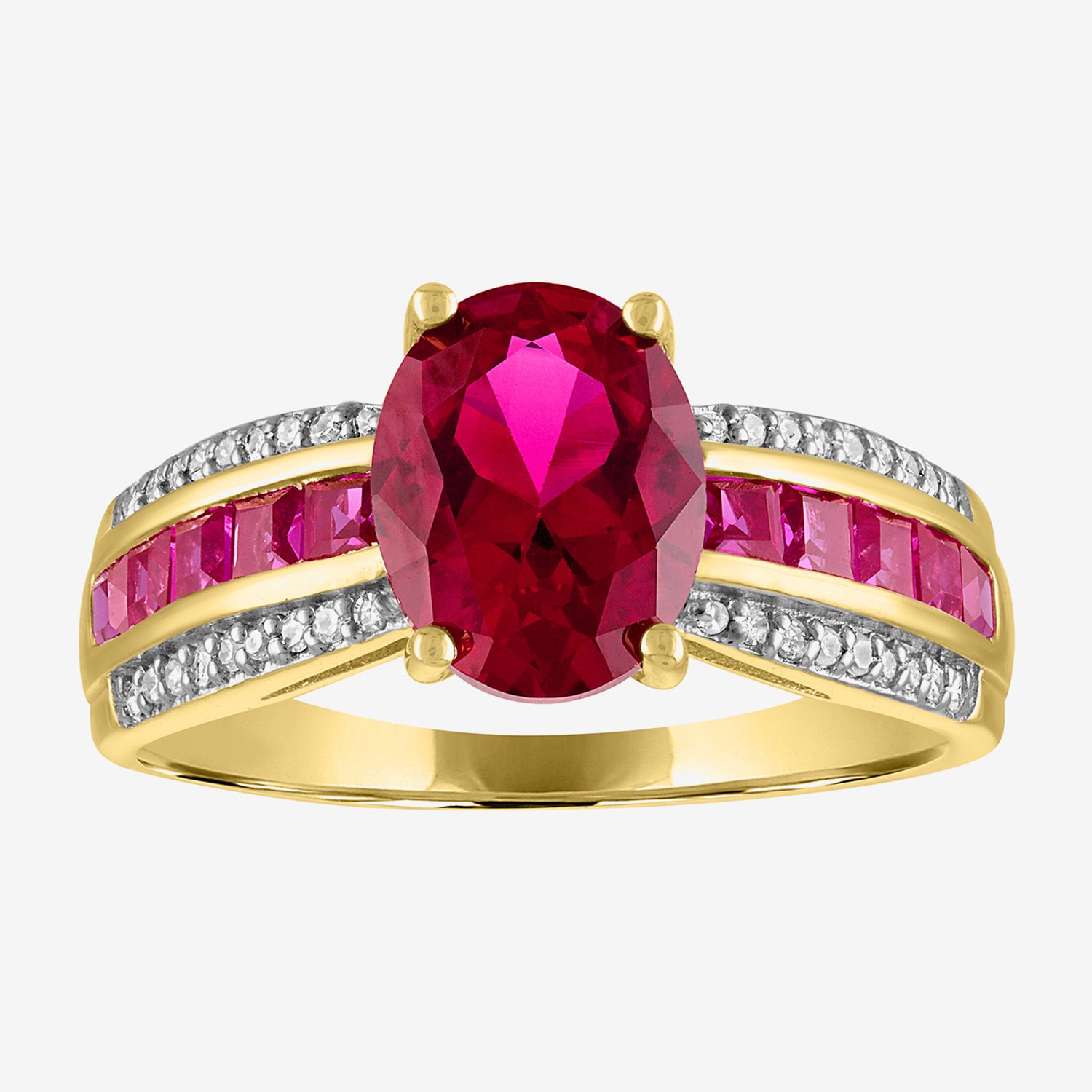 Womens Diamond Accent Gemstone 10K Gold Side Stone Oval Cocktail Ring