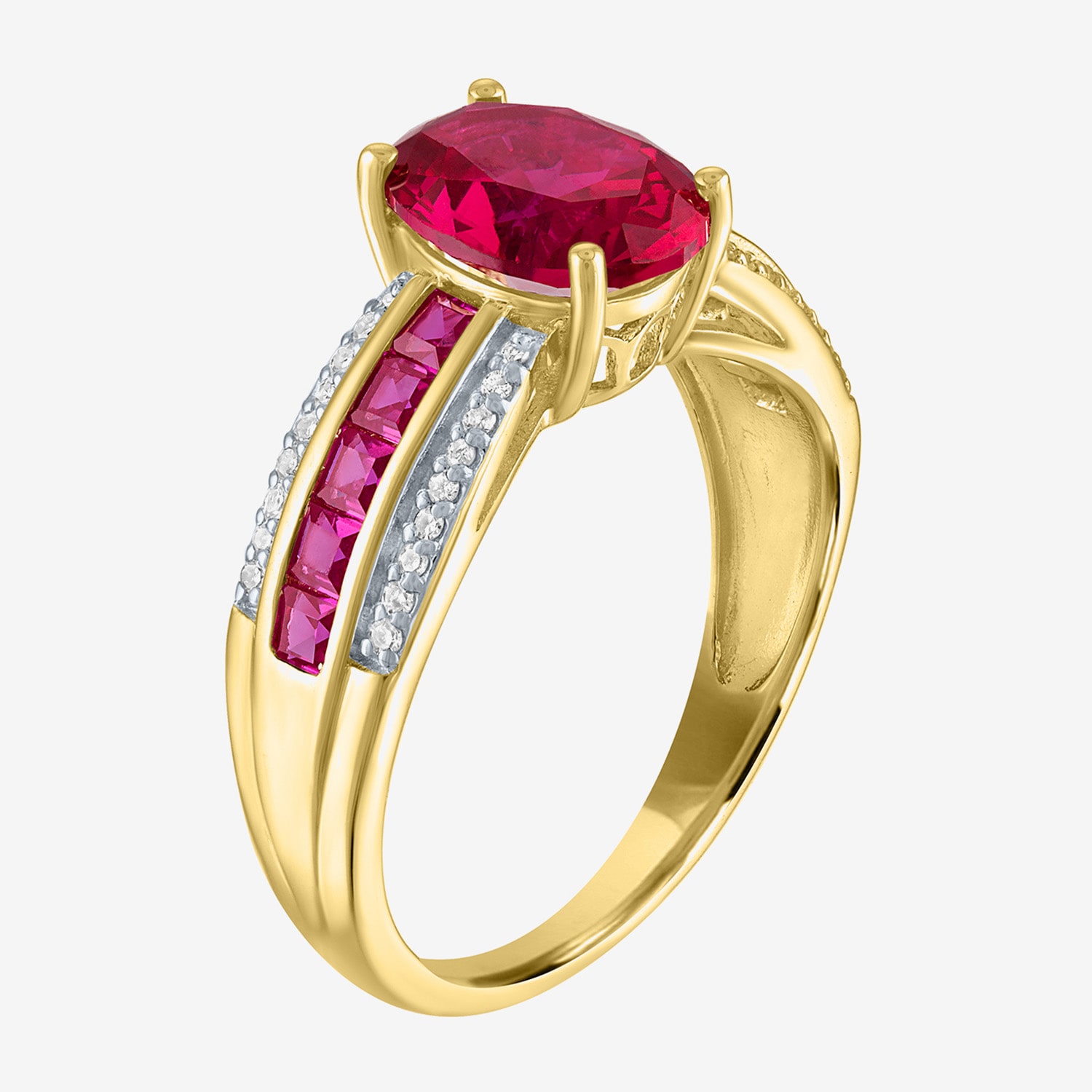 Womens Diamond Accent Gemstone 10K Gold Side Stone Oval Cocktail Ring