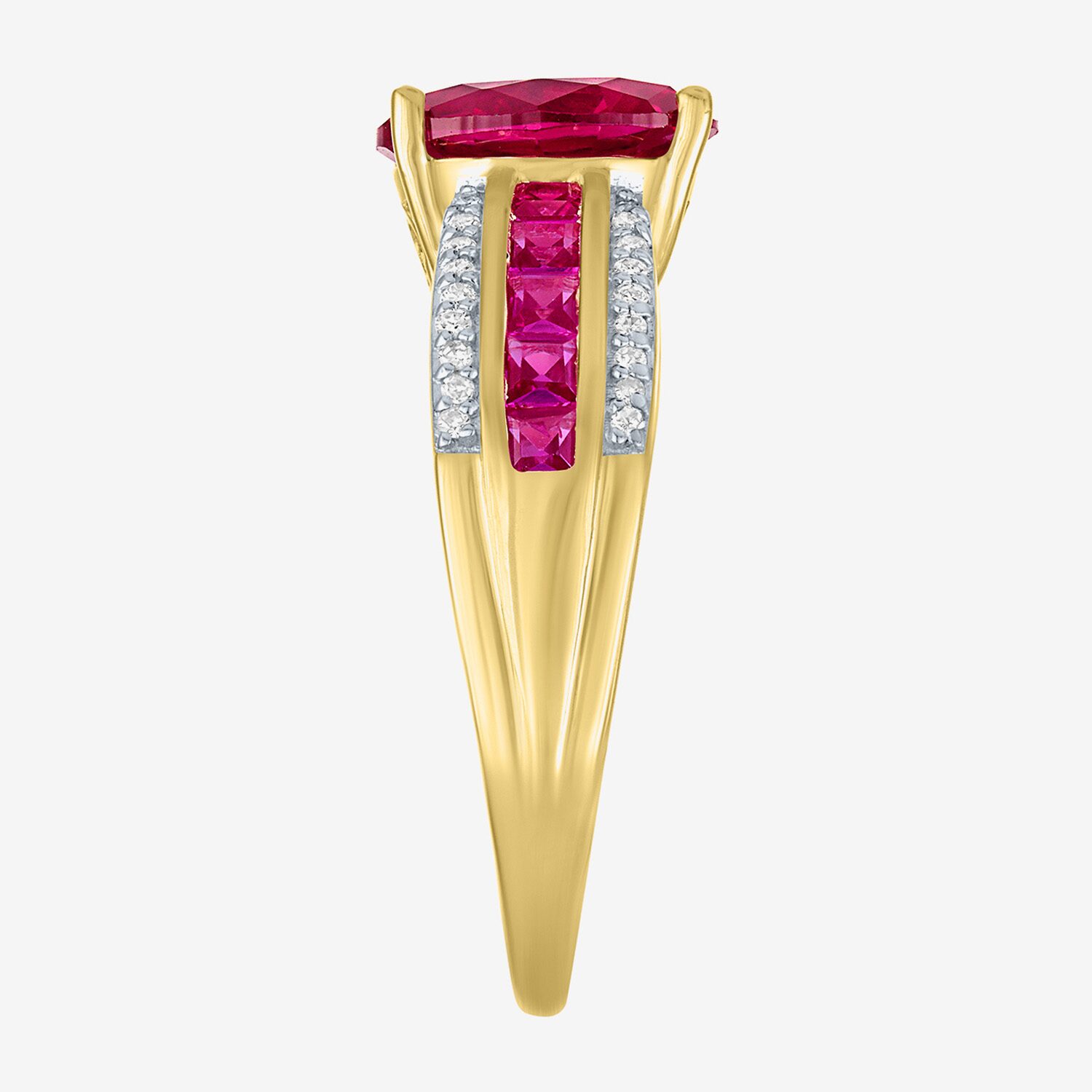 Womens Diamond Accent Gemstone 10K Gold Side Stone Oval Cocktail Ring