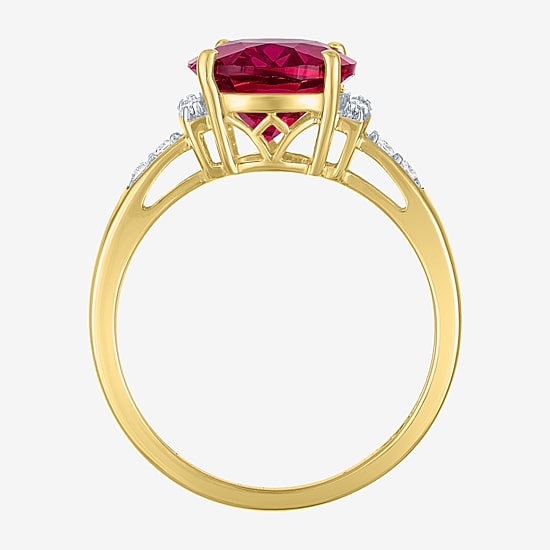 Womens Diamond Accent Lab Created Gemstone 10K Gold Side Stone Cocktail Ring