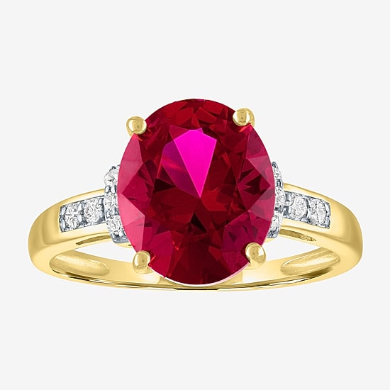 Womens Diamond Accent Lab Created Gemstone 10K Gold Side Stone Cocktail Ring