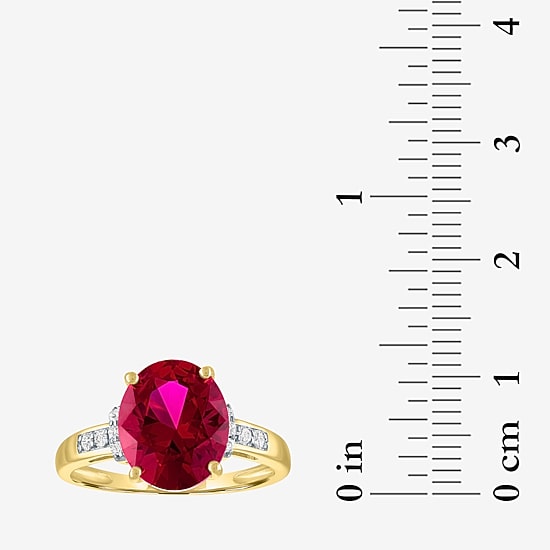 Womens Diamond Accent Lab Created Gemstone 10K Gold Side Stone Cocktail Ring