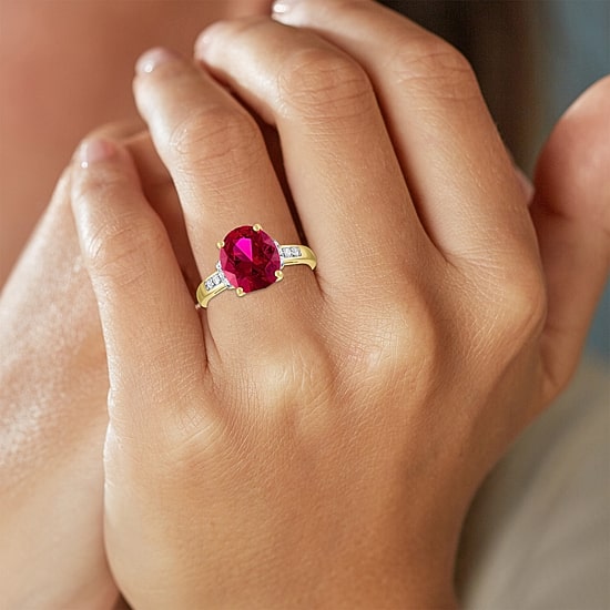 Womens Diamond Accent Lab Created Gemstone 10K Gold Side Stone Cocktail Ring