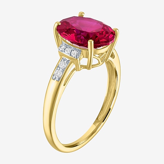 Womens Diamond Accent Lab Created Gemstone 10K Gold Side Stone Cocktail Ring