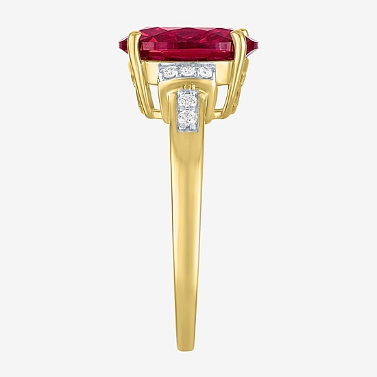 Womens Diamond Accent Lab Created Gemstone 10K Gold Side Stone Cocktail Ring