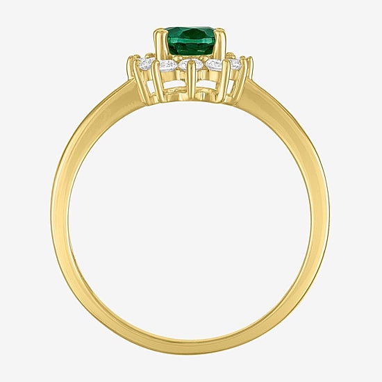 Womens Lab Created Gemstone & 1/4 CT. T.W. Lab Grown Diamond 10K Gold Halo Cocktail Ring