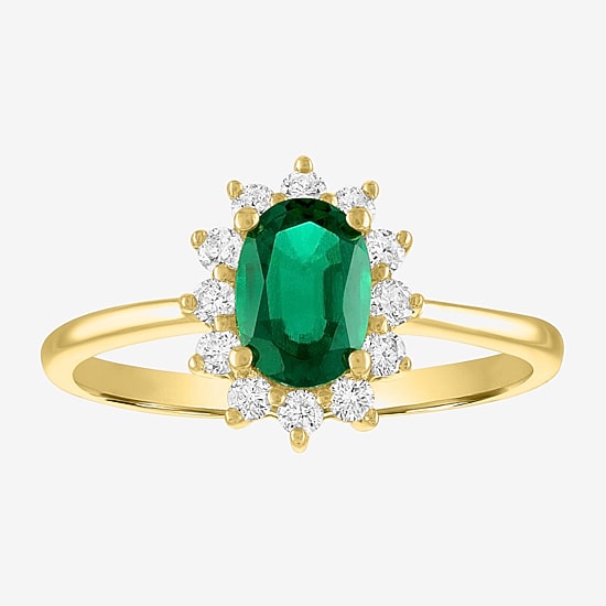 Womens Lab Created Gemstone & 1/4 CT. T.W. Lab Grown Diamond 10K Gold Halo Cocktail Ring