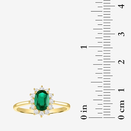 Womens Lab Created Gemstone & 1/4 CT. T.W. Lab Grown Diamond 10K Gold Halo Cocktail Ring