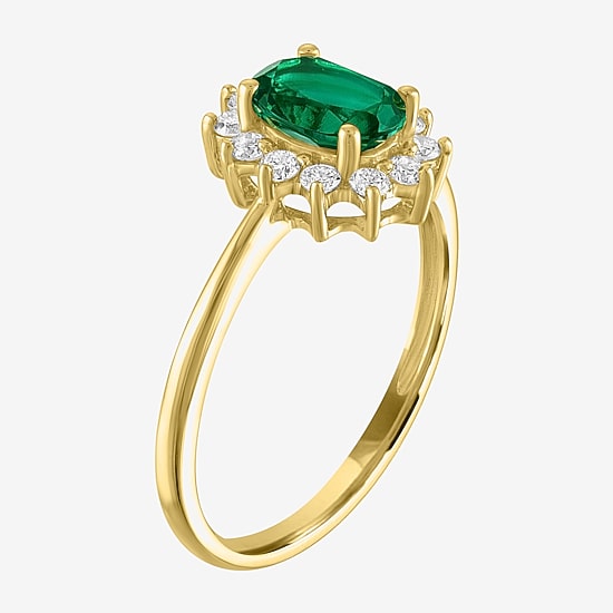 Womens Lab Created Gemstone & 1/4 CT. T.W. Lab Grown Diamond 10K Gold Halo Cocktail Ring