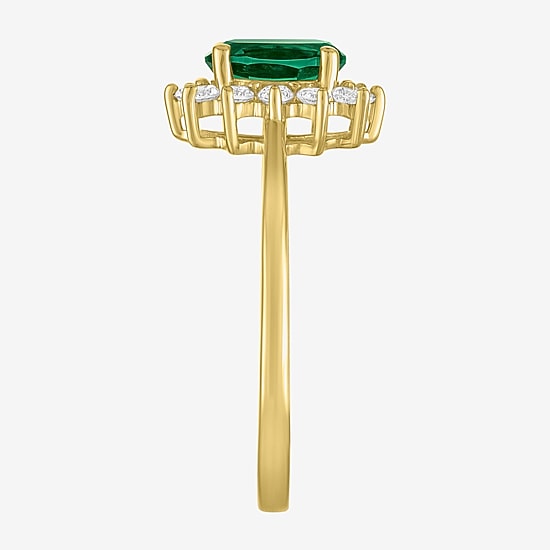 Womens Lab Created Gemstone & 1/4 CT. T.W. Lab Grown Diamond 10K Gold Halo Cocktail Ring
