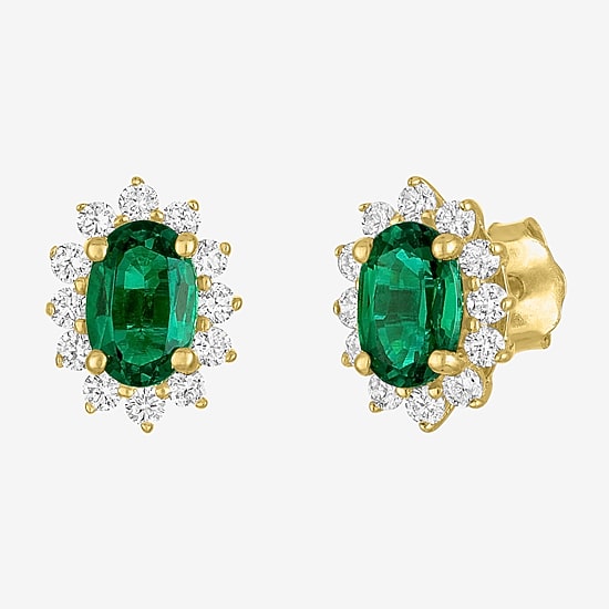 Lab Created Gemstone & 1/4 CT. T.W. Lab Grown Diamond 10K Gold 9.7mm Oval Stud Earrings