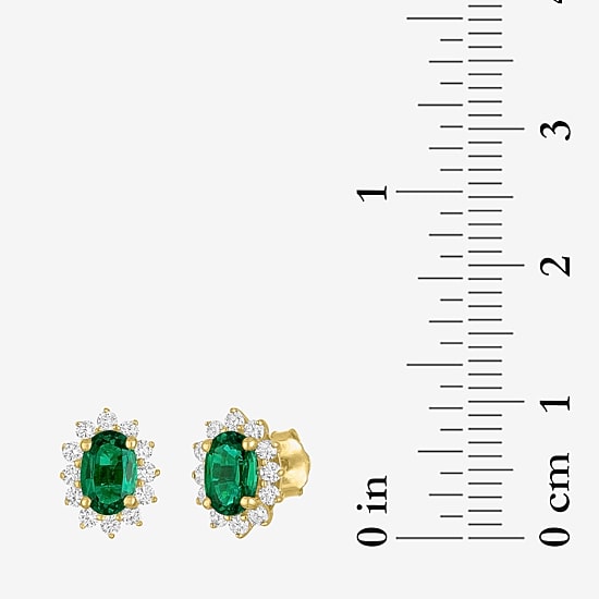 Lab Created Gemstone & 1/4 CT. T.W. Lab Grown Diamond 10K Gold 9.7mm Oval Stud Earrings