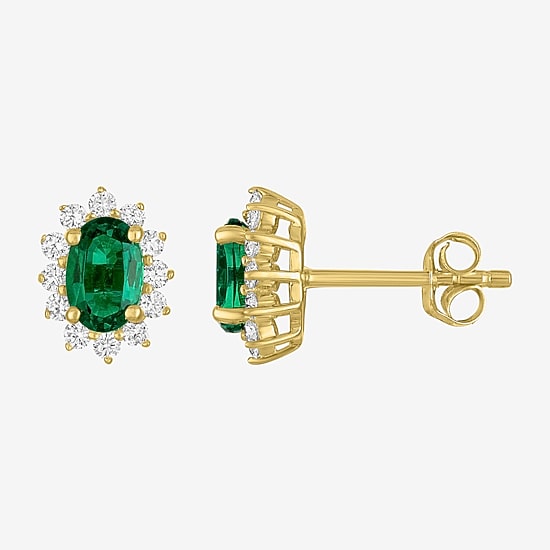 Lab Created Gemstone & 1/4 CT. T.W. Lab Grown Diamond 10K Gold 9.7mm Oval Stud Earrings