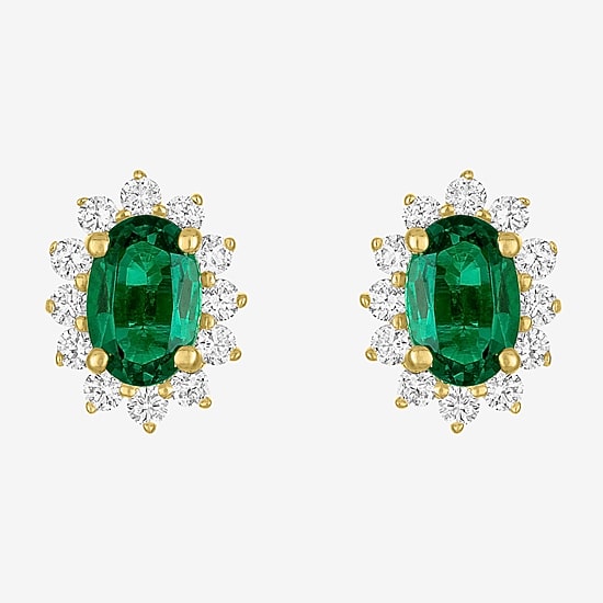 Lab Created Gemstone & 1/4 CT. T.W. Lab Grown Diamond 10K Gold 9.7mm Oval Stud Earrings