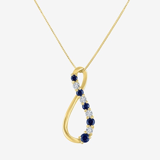 Womens Diamond Accent Lab Created Blue Sapphire 10K Gold Pear 18 Inch Pendant Necklace