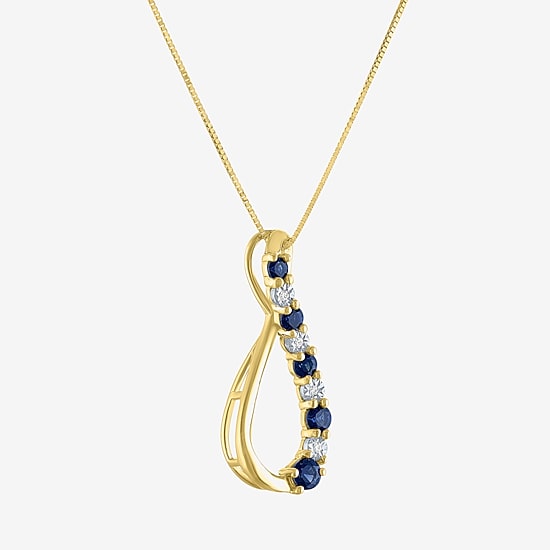 Womens Diamond Accent Lab Created Blue Sapphire 10K Gold Pear 18 Inch Pendant Necklace