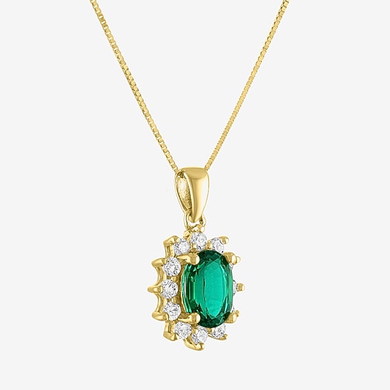 Womens Lab Created Gemstone & 1/4 CT. T.W. Lab Grown Diamond 10K Gold Oval Pendant Necklace