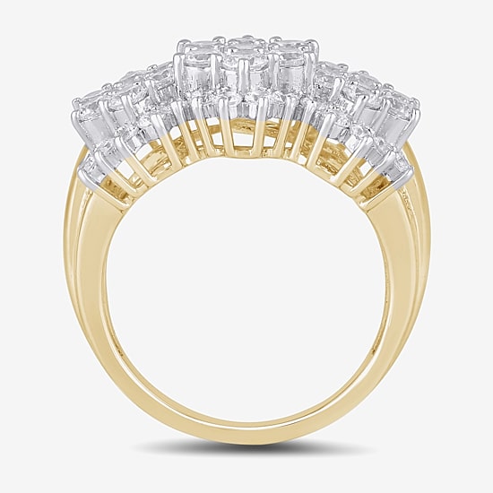 Diamond Blossom Womens 2 CT. T.W. Lab Grown White Diamond 10K Gold Cluster Cocktail Ring