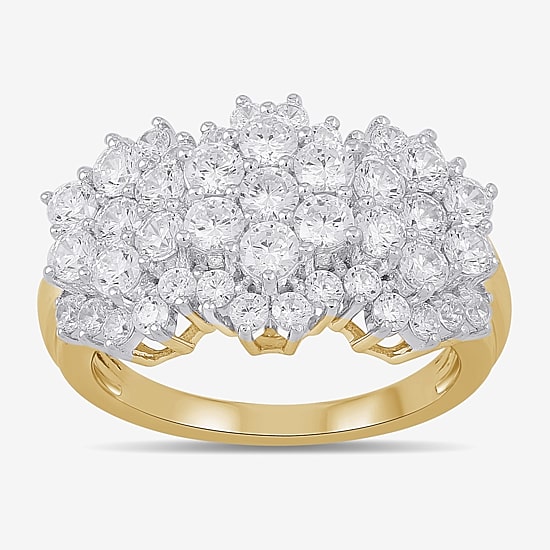 Diamond Blossom Womens 2 CT. T.W. Lab Grown White Diamond 10K Gold Cluster Cocktail Ring