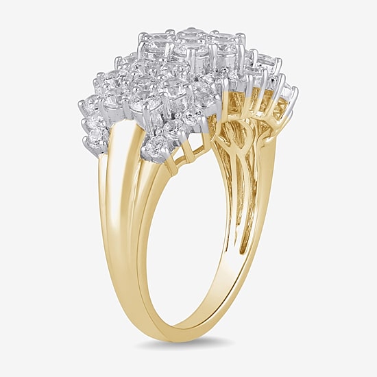 Diamond Blossom Womens 2 CT. T.W. Lab Grown White Diamond 10K Gold Cluster Cocktail Ring