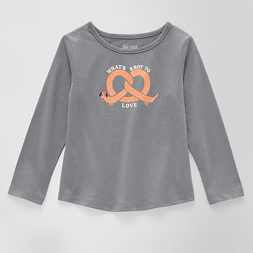 Okie Dokie Toddler & Little Girls Round Neck Long Sleeve Regular Fit Graphic T-Shirt, 12 Months, Gray