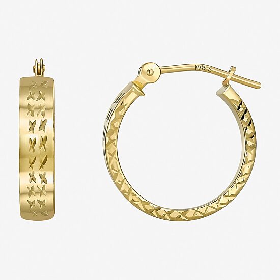Womens 14K Gold 15mm Round Hoop Earrings