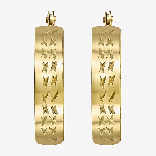 Womens 14K Gold 15mm Round Hoop Earrings