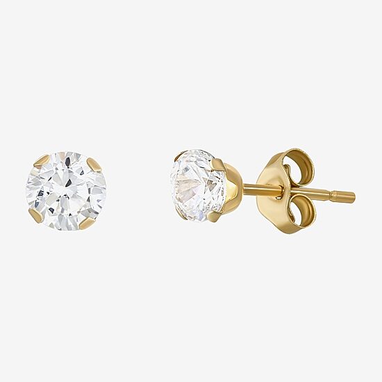 Womens Cubic Zirconia 10K Gold Round 3 Pair Earring Set