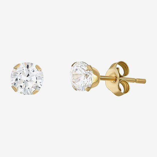 Womens Cubic Zirconia 14K Gold Ball Round 3 Pair Earring Set