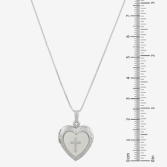 Mother-of-Pearl Heart & Cross Locket Pendant Necklace