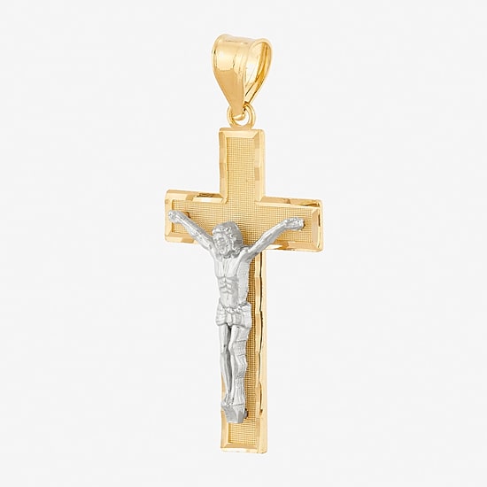 Crucifix Mens 14K Two Tone Gold Cross Pendant