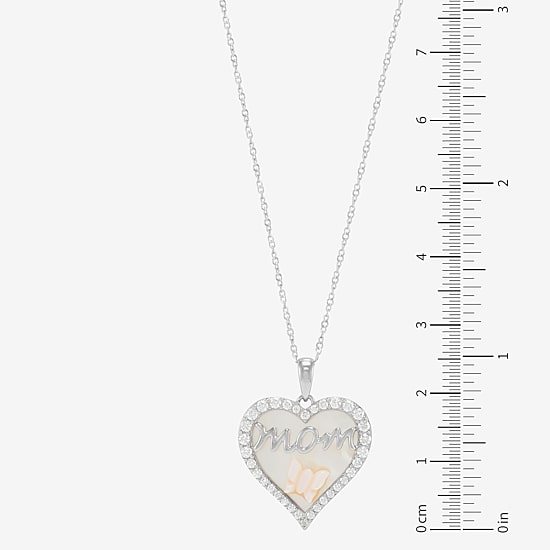 Womens White Mother Of Pearl Sterling Silver Heart 18 Inch Pendant Necklace