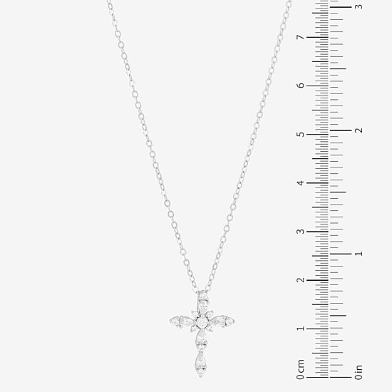Diamonart Womens White Cubic Zirconia Sterling Silver Cross 18 Inch Pendant Necklace