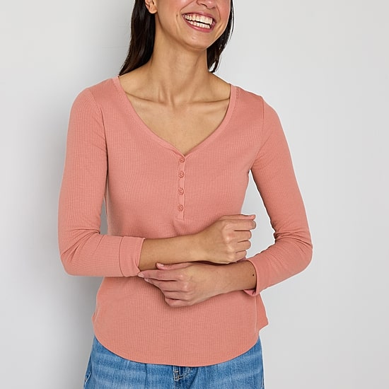 a.n.a Womens Long Sleeve Henley Shirt