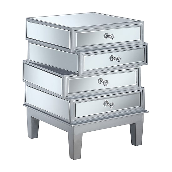 Convenience Concepts Gold Coast Living Room Collection Mirrored 4-Drawer End Table