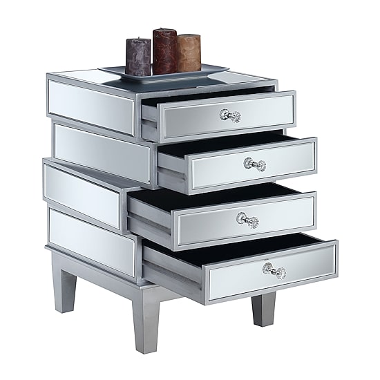 Convenience Concepts Gold Coast Living Room Collection Mirrored 4-Drawer End Table