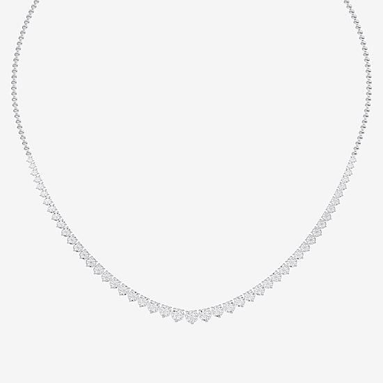 (F / Vs2) Womens White Diamond Sterling Silver 18 Inch Tennis Necklace