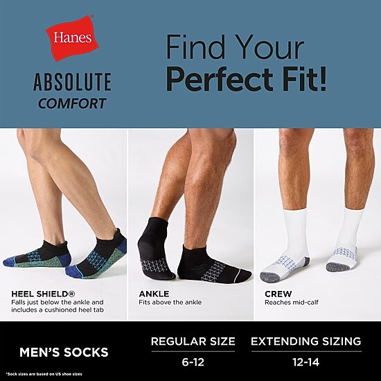 Hanes® Men's Ultimate Absolute Comfort, 3+1 Bonus Pack, Ankle Socks