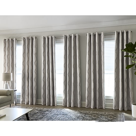 Max Blackout Lindley Linen Blend Embroidered Grommet Top Embroidered 100% Blackout Single Curtain Panel