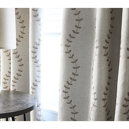 Max Blackout Lindley Linen Blend Embroidered Grommet Top Embroidered 100% Blackout Single Curtain Panel